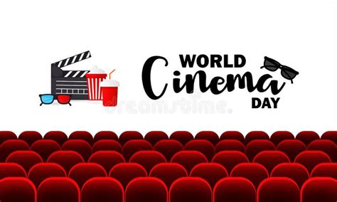 World Cinema Day December 28 Illustration Neon Sing Label And Logo
