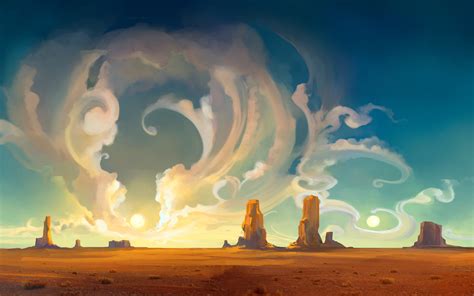 Artwork Digital Art Desert Landscape Nature Clouds Mesa Sky