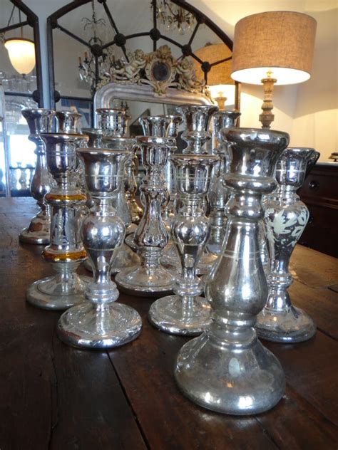 Large Collection Of Antique Mercury Glass Candlesticks European Antiques