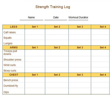 Sample Workout Log Template 8 Download In Word Pdf Psd Workout