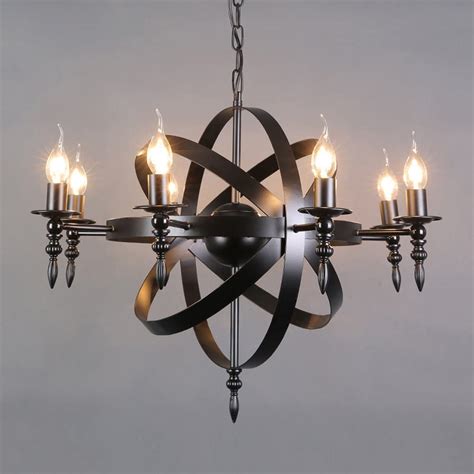 Medieval Pendant Round Candle Chandelier Ceiling Pendant Light Black