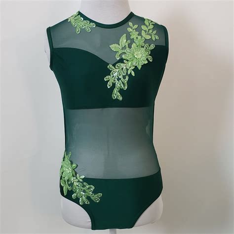 Earthy Green Leotard With Sequin Appliques Is Perfect For An Acro Heavy