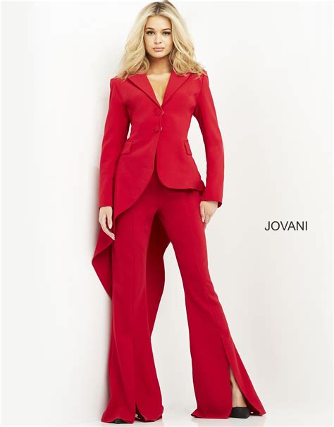 jovani 07209 red two piece ready to wear pant suit`