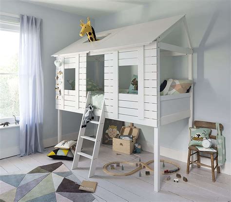 High sleeper bed with desk and futon: White Treehouse Midsleeper Bed - Mid Sleepers