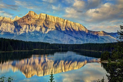 2048x1365 Mountains Trees Reflection Sky Clouds Landscape