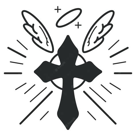 Premium Vector Christian Cross With Angel Wing And Halo Vector Black