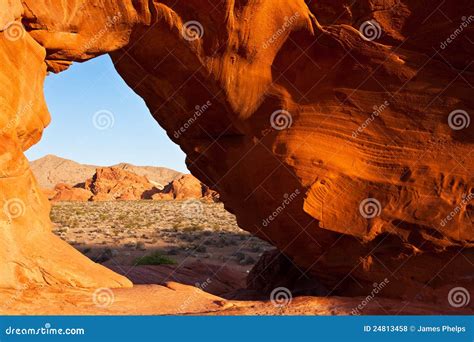 Mojave Desert Red Rock Natural Arch Sunrise Stock Photo Image Of