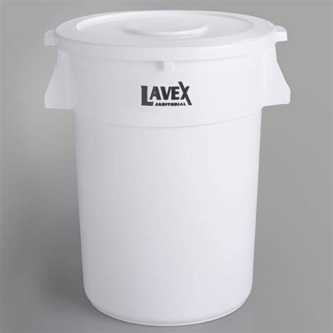 Lavex Janitorial 44 Gallon White Round Commercial Trash Can And Lid