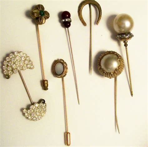 vtg antique lot stick pin hat jabot pin rhinestone brooch faux pearl rhinestone faux pearl