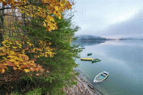 Boats On Sylvenstein Lake In Autumn Bad Tolz Wolfratshausen District