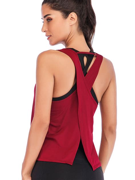 Womens Yoga Vests Sleeveless Flowy Loose Fit Racerback Yoga Workout Tank Top Shirts Open Back