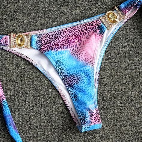 2019 Rhinestone Swimsuit Women Bikinis Crystal Diamond Bikini Set Metal Chain Swimwear Female