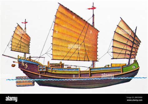 Medieval Chinese Junk Sailing Ship Stock Photo Alamy