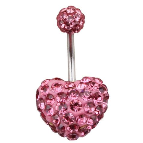 Sexy Crystal Ball Heart Shaped Stainless Steel Body Piercing Umbilical Ring Belly Button Rings