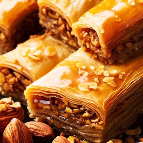 Premium AI Image Baklava Turkish Dessert Made Of Thin Pastry Nuts And