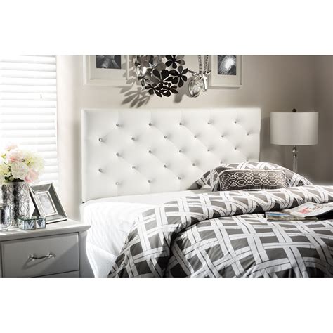 Viviana Luxe White Faux Leather Crystal Button Tufted Headboard