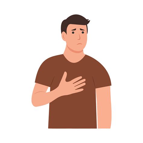 Chest Discomfort A Man Holds Hand To His Chest Pain In The Lungs Heart Vector Illustration