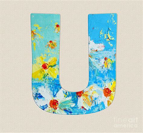 Letter U Roman Alphabet A Floral Expression Typography Art Painting