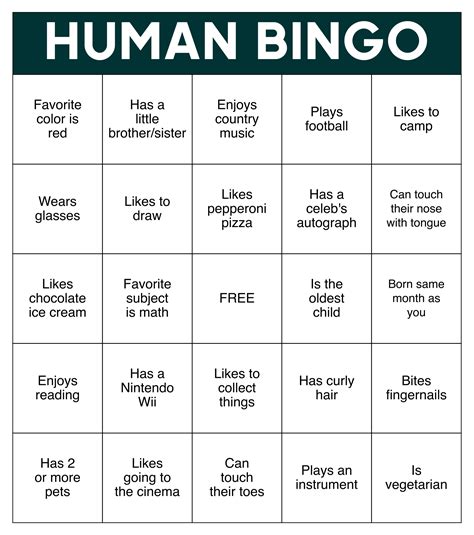 Human Bingo Templates Printable Human Bingo Bingo Card Template