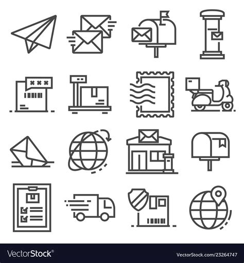 Line Post Service Icons Set On White Royalty Free Vector