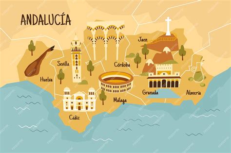 Free Vector Illustrated Andalusia Map With Interesting Landmarks
