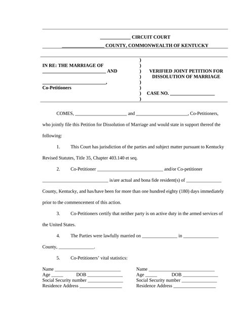 Printable Blank Marriage License Kentucky