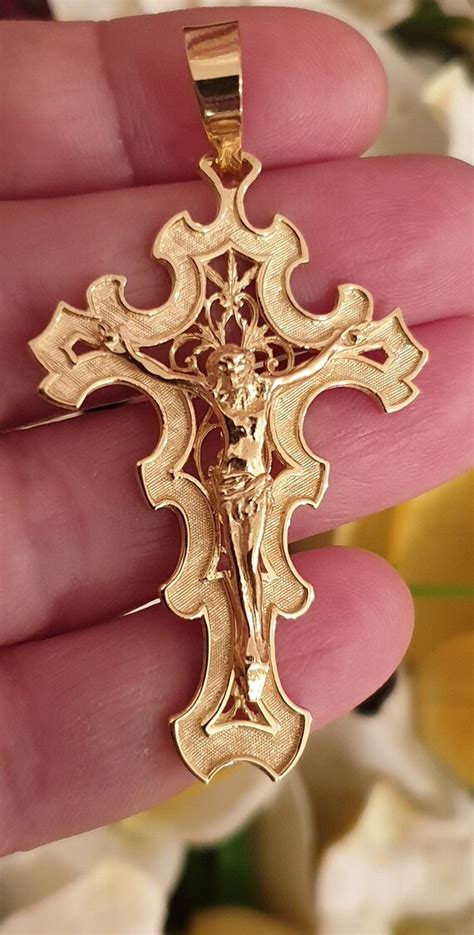 Rare 18k Solid LARGE Gold Cross Pendant Women Byzantine Cross Etsy