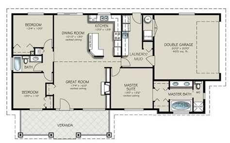 A 3 bedroom, 3 bath house plan. Ranch Style House Plan - 3 Beds 2 Baths 1493 Sq/Ft Plan #427-4