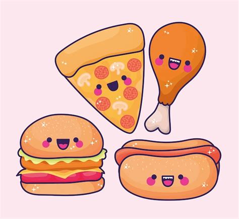 Premium Vector Sets Of Kawaii Fast Foods Icons
