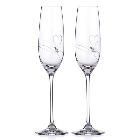 Romance Crystal Champagne Flutes Set Of 2 Diamante Home