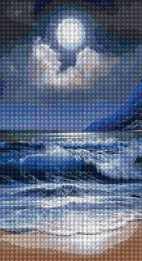 Ocean Moonlight Landscape Cross Stitch Pattern Pdf Easy Etsy Canada