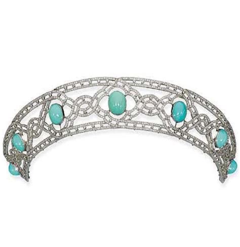 A Delicate Belle Epoque Turquoise And Diamond Tiara Set With Seven