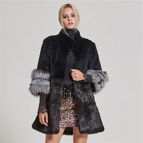 fur story women s real fur coat rabbit fur jacket with fox fur cuff winter thick warm overcoat