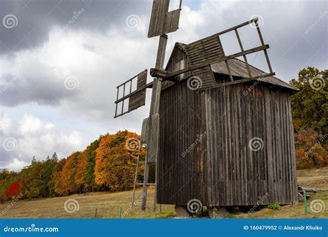 Wooden Mill Cloudy Autumn Day In A Countryside Mill Village Autumn