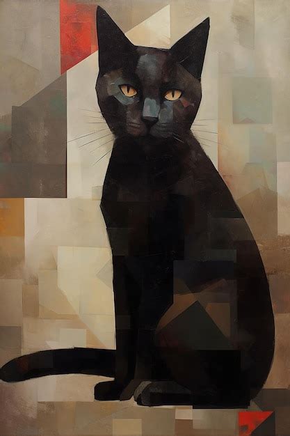Premium Ai Image A Painting Of A Black Cat With Yellow Eyes Sits On A
