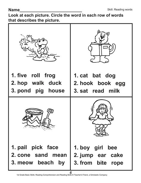 40 Scholastic 1st Grade Reading Comprehension Skills Worksheets