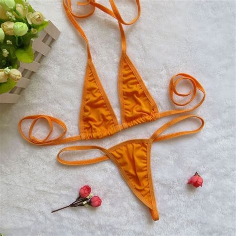 Orange Extreme Micro Bikini Triangle Bikini Crotchless Bikini Etsy