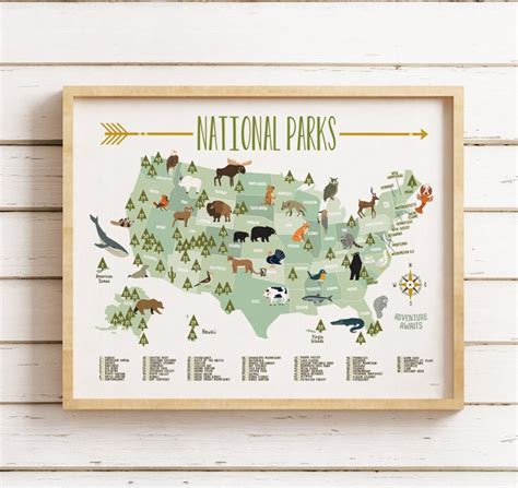 National Park Map National Park Maps Kids Room Decor Wall Etsy In