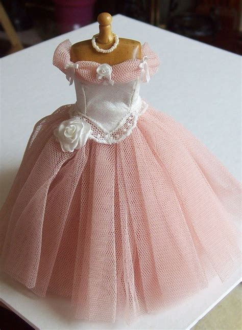 handmade 1 12 scale dollhouse miniature peachy pink net and ivory silk gown on mannequin