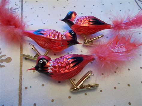 Vintage Glass Bird Christmas Ornaments Red Cardinals With Real Etsy