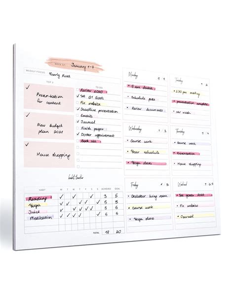 Buy Weekly Planner Notepad Tear Off 52 Undated Weekly Sheets Daily To