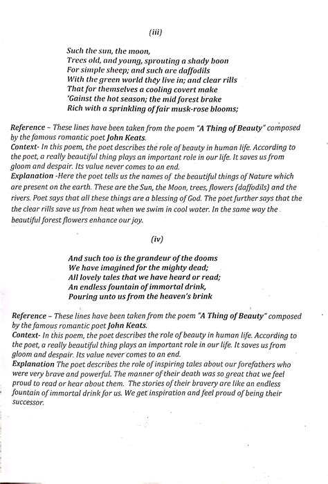 A Thing Of Beauty English Class 12 Notes Teachmint