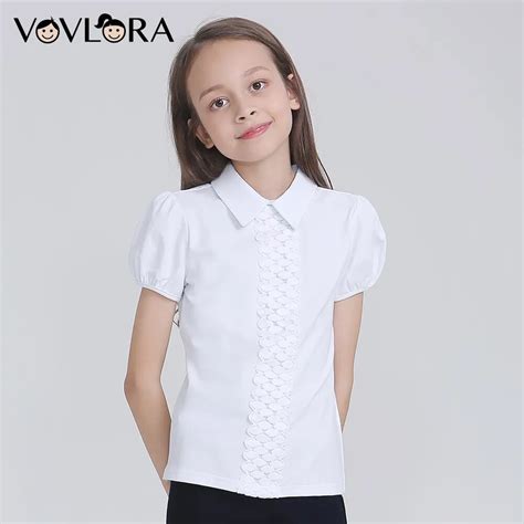 Short Sleeve Cotton White Kids T Shirt School Lace Girls T Shirts Tops