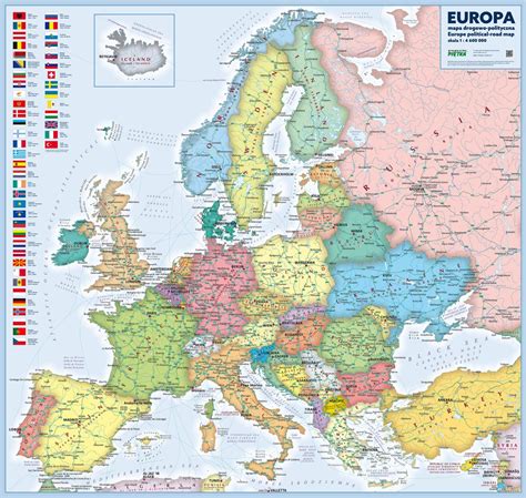 Mapa Ścienna Europy Drogowo Polityczna 14 600 000