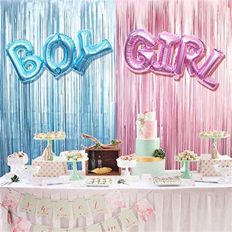 Gender Reveal Decoration Set Metallic Fringe Curtains Boy Girl Foil