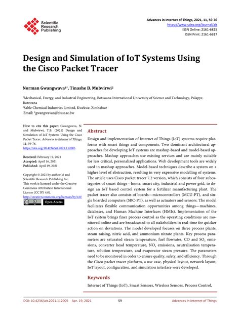 PDF Design And Simulation Of IoT Systems Using The Cisco Packet Tracer
