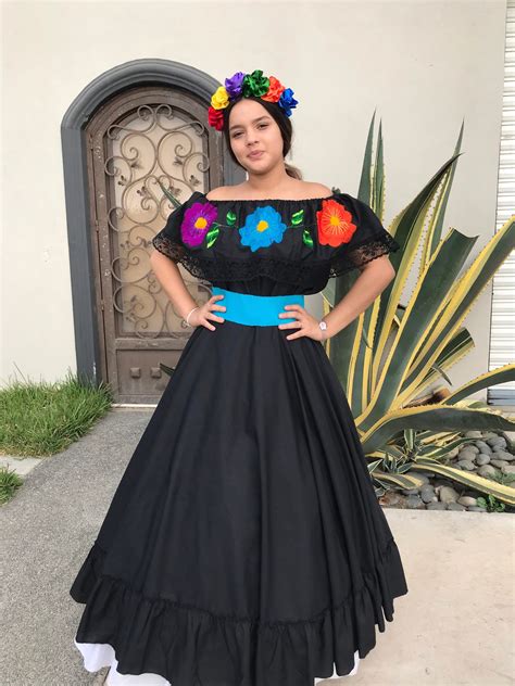 Mexican Black Dress With Top Handmade Beautiful Frida Kahlo Etsy In
