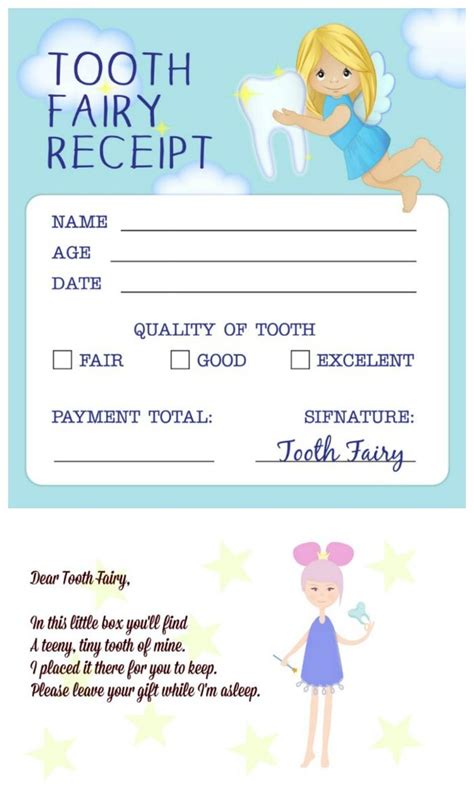 Tooth Fairy Poem For The First Tooth With Tooth Fairy Receipt Tooth