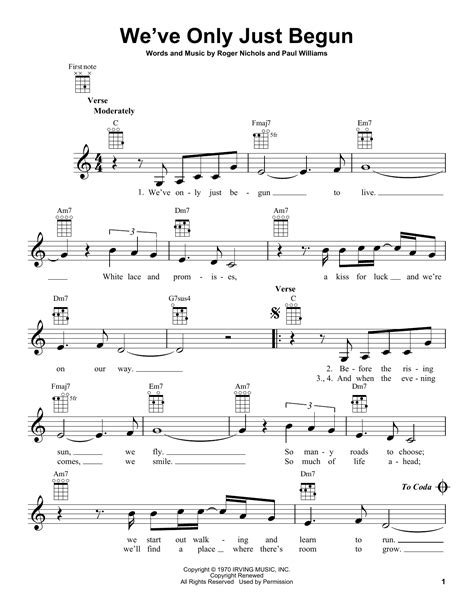 Weve Only Just Begun Sheet Music Carpenters Ukulele