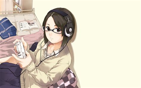 Download 1920x1200 Anime Girl Headphones Short Hair Playing Games